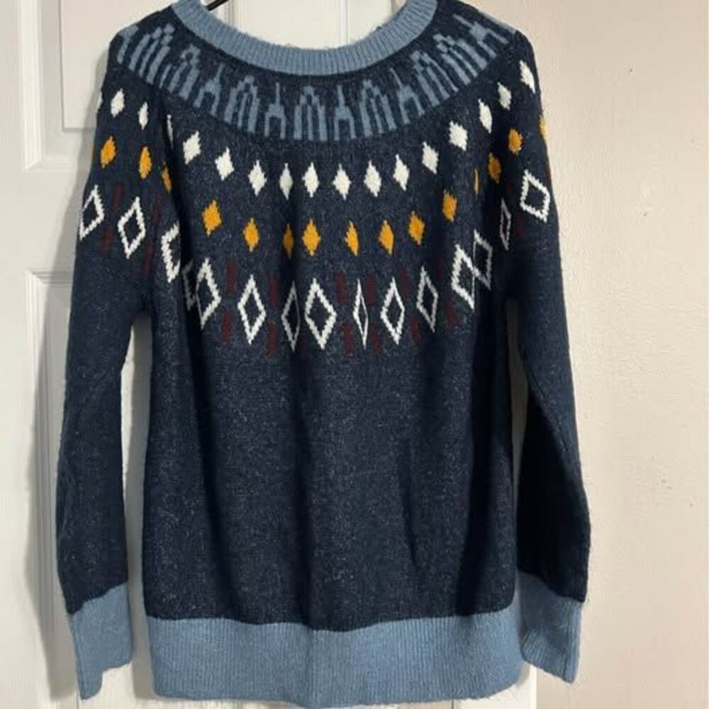 Time and Tru Women’s M 8-10 Nordic Fair Isle Sweater Blue Geometric Pullover